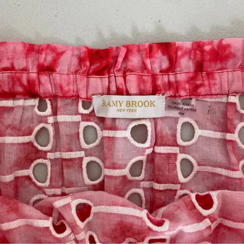 Ramy Brook Hot Pink Tie Dye Sheer Eyelet Strapless Summer Beach Crop Top Medium