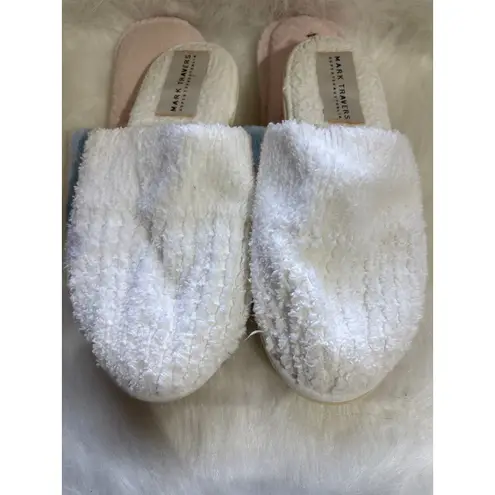 Mark Traver's Pink Blue White Striped Terry Cloth Slide Slippers Small USA Made Size 7