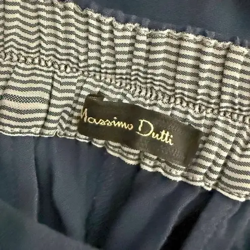 Massimo Dutti | Wide-leg Trousers With Darts Pleats Navy Blue Viscose | Size 4