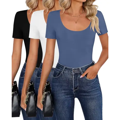 Riyiper 3 Pcs Women’s Scoop Neck Fitted Tops (XX