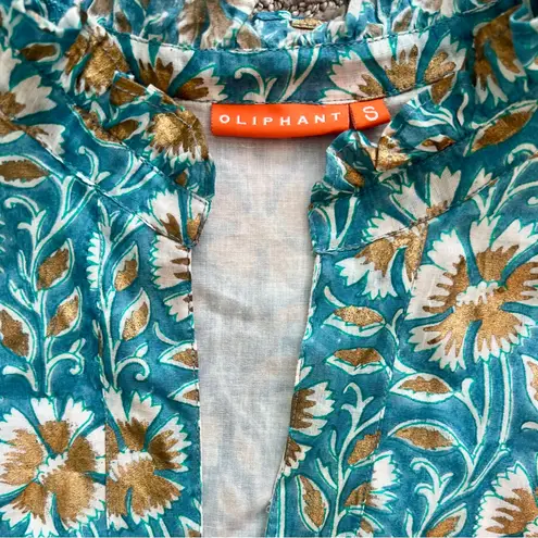 NWOT Oliphant Teal Floral Tiered Mini Dress Hand Block Print, Size Small Blue