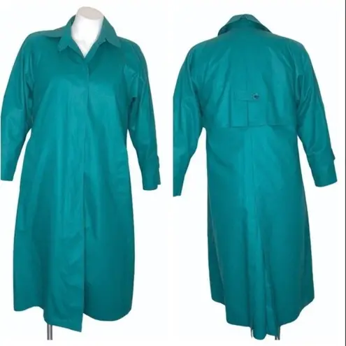 London Fog Trench Coat Zipper Lining Teal Green Womens Size 4 P VINTAGE