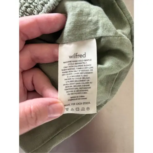 Wilfred Aritzia Wander Green Linen Puff Sleeve Cropped Blouse Size Small