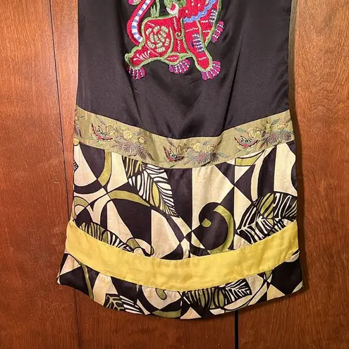 Custo Barcelona Vintage Silk Multicolored Embroidred Lion Dress. Size 4