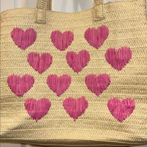 Urban Expression URBAN EXPRESSIONS NWTS STRAW TOTE WITH PINK HEART DESIGN FULLY LINED WITH POCKET - Image 2