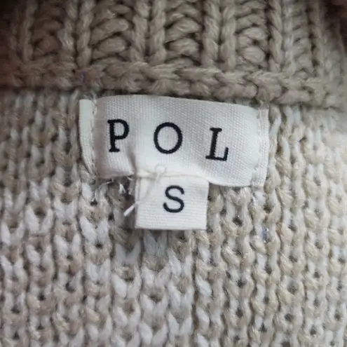 Beverly Hills Polo Club POL Sweater Womens Size S Beige Blue Pullover V-Neck Cable Knit Cozy Casual