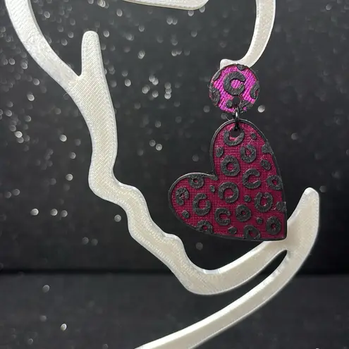 Pink Leopard Heart Earrings