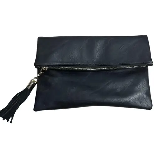 Shiraleah Chicago Tassel Clutch Black Purse Zipper Top Flap Front Faux Leather