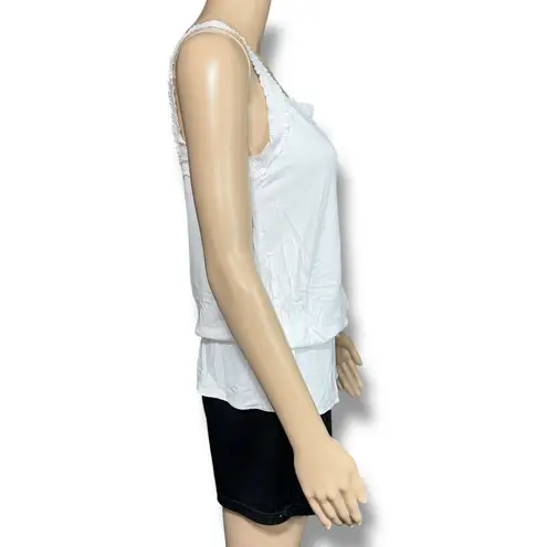 Lole Womens Tank Top Embroidered Elastic Peplum Waistband Pullover White Large