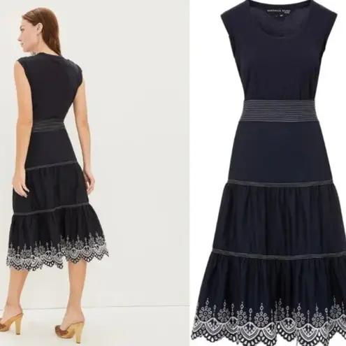 Veronica Beard NWOT Amaia Navy Midi Eyelet Short Sleeve Embroidered Dress Size S