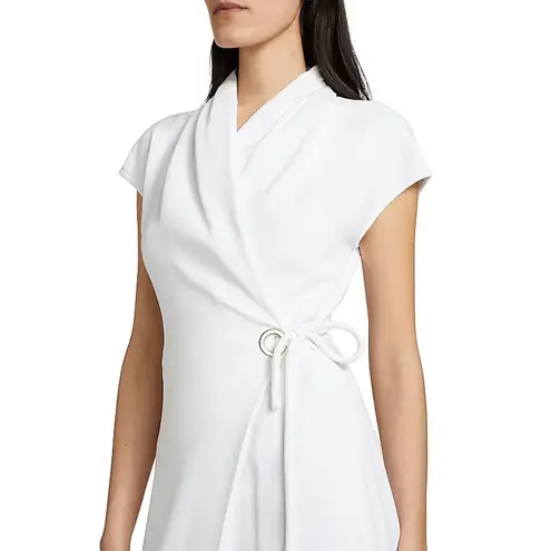 Giorgio Armani Cady Wrap Midi Dress 46 US 10 White Cap Sleeve Timeless Luxury