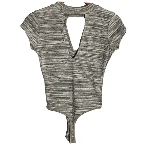 Black Bead Womens Short Sleeve Ribbed Bodysuit, One Piece Grey, White, S NWOT