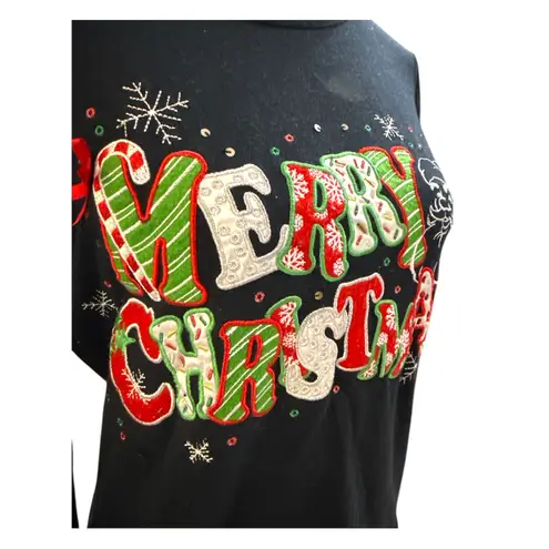 kim rogers Petite Black Merry Christmas Santa Snowflake Long Sleeve T Shirt PS