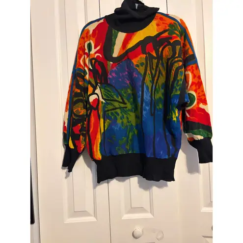 IB DIFFUSION Abstract Art Print Turtleneck Sweater Multi Color Lambswool Blend Red Size L - Image 3