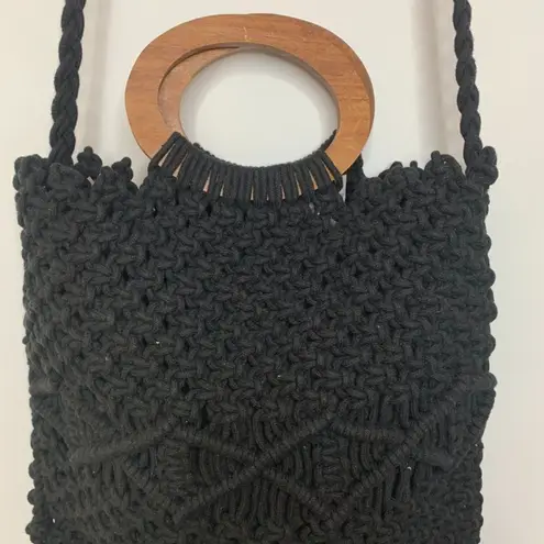 Danielle Nicole  Macrame Fringe Wood Handle Shoulder Purse