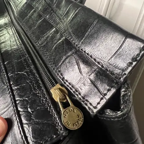 Vintage Michael Rome Made in Italy Croc Embossed Leather Tote Bag Black