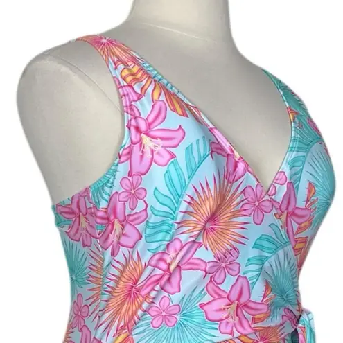 Members Mark New One Piece Swimsuit Wrap Top Tie Waist Aqua Women’s Size XL