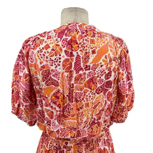 Poupette St. Barth Mini Bona V Red Chagal Printed Pink Orange Dress Size Small