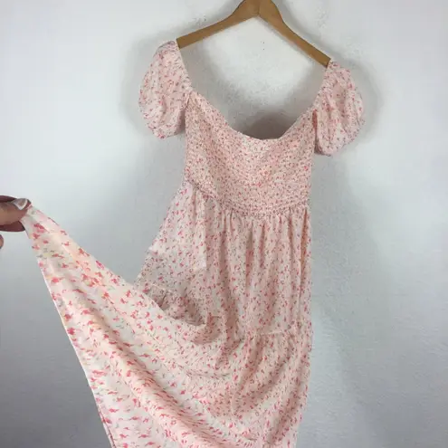 Heartloom Della Pink Floral Smocked Puff Sleeve Midi Dress Small Coquette Girly