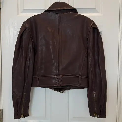 Veronica Beard NWT Marea Leather Moto Jacket in Brown Size 2