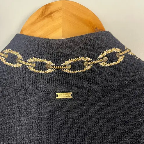 St. John Collection Wool Mock Neck Sweater black gold size medium