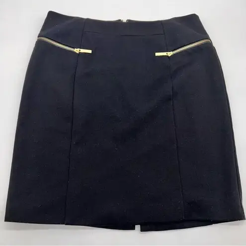 Michael by Michael Kors Black Double Knit Skirt w/Gold Accent Zippers