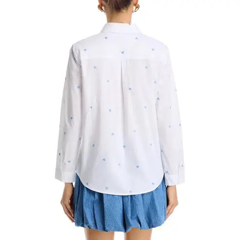 AQUA  Women's White Button-Down Shirt with Blue Heart Embroidery - Size‎ M