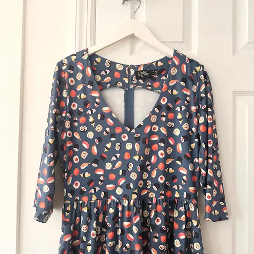 Dolly and Dotty Unique Vintage Billie Blue Sushi & Sashimi Flared Midi Dress 10