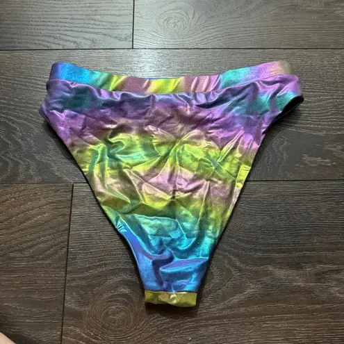 Blushing Brunette Women’s Medium Holographic Rainbow High Waist Swim Bottom