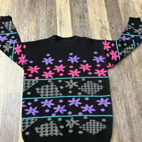 Bay Point Threads Black and Neon Purple Blue Pink 80s 90s Sweater Vintage Large