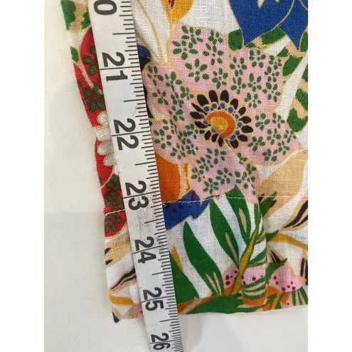 C&C California Casual Tropical Floral Print Linen Wide Leg Pants Sz Lg Colorful