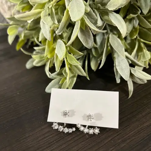 Banter by Piercing Pagoda Ear Jacket Cuff Earrings Front Back 2 in 1 Silver