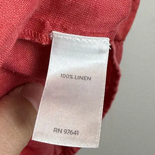 J.Jill Love Linen Top Womens XS Petite Red Watermelon Button Front Tunic Coastal