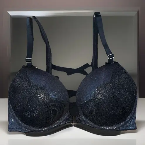 Cacique Bra Women’s 32C Black Metallic Sparkle Boost Plunge Strappy Back Push-Up - Image 1