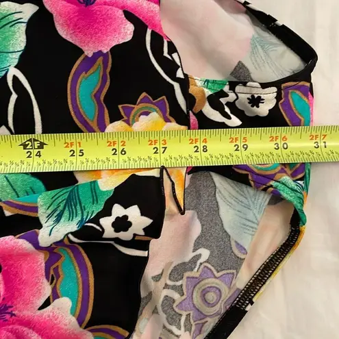 WonderBra by Christina Vintage Black Floral Swimsuit Womens Size 14 36BC Ruffle