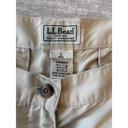 VTG LL Bean Convertible Pants Women Large Beige Nylon Outdoor Hiking Camp Casual Tan