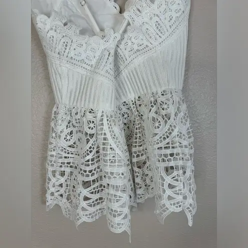 Endless Rose White Eyelet Lace Peplum Plunge Crochet Strappy Tank Top Small