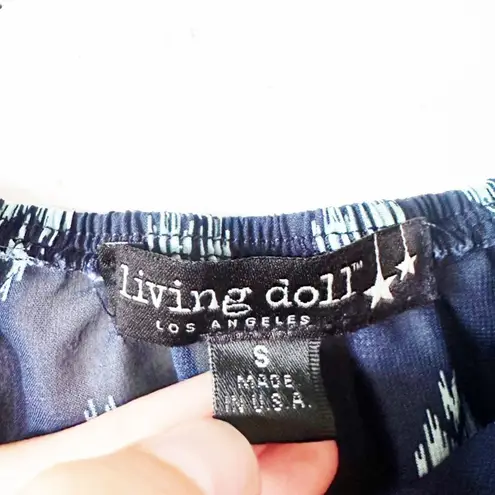 Living Doll Blue and White Printed Ruffle Strap Top Women's Size S