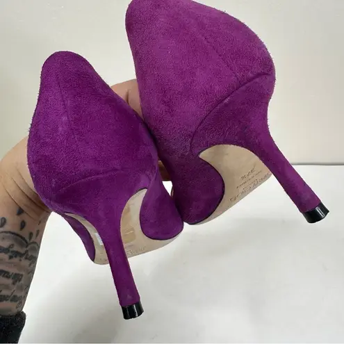 Jimmy Choo Purple Suede Heels Womens 37.5 Slip On Pumps