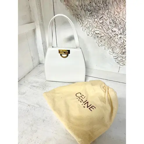 CELINE Gancini Leather Crossbody Shoulder Handbag White with Dust Bag