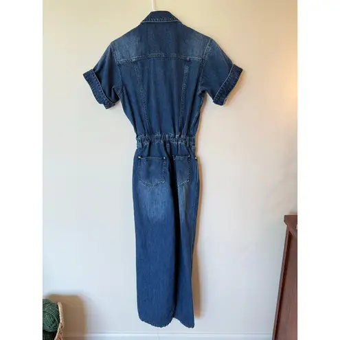 We Wore What Zip Up Straight Leg Jumpsuit Cotton Dark Denim Blue Women's Small