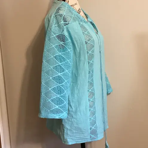 Lace Boho Swimsuit Coverup Tunic Top Beachwear Cotton Tunic Sz. Med Blue