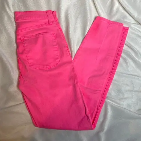 ALICE + OLIVIA Good High Rise Exposed Button Fly Jean Neon Pink Skinny Ankle 26