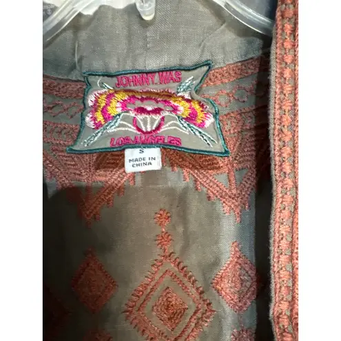 Johnny Was Embroidered Duster Kimono Open Front Bohemian Cardigan