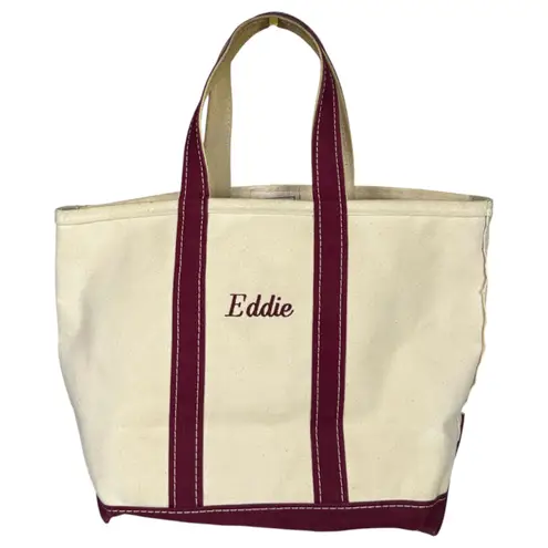 L.L. Bean Boat and Tote Vintage 90s Cream Burgundy Canvas Tote Bag