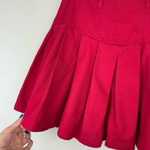 Vtg Y2K Corset Waist Red Pleated Mini Skirt Sz 2 High Rise Button Fly