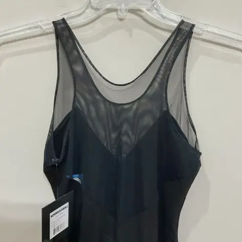 Norma Kamali Black One-Piece Swimsuit Racer Deep-V Combo Mio Sz S New Mesh Swim