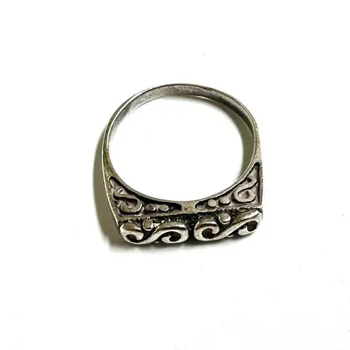 Sterling Silver Filigree Flat Top Band vintage Ring 925