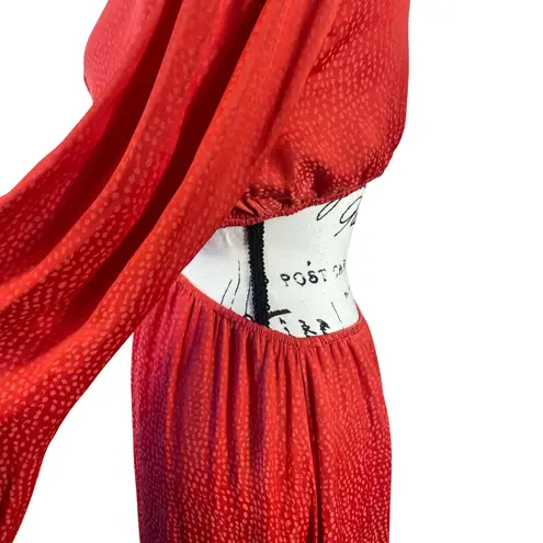En Crème Red Long Sleeve Maxi Dress Women's M Deep V Neck, Open Waist Boho Party Size M