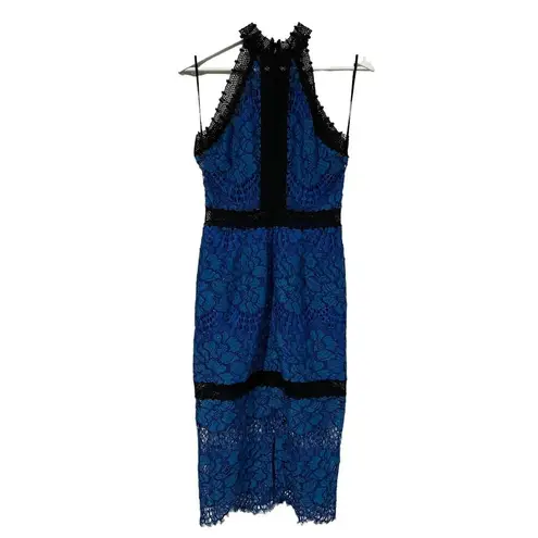 Alexis Size S Julianna Dress Blue Black Lace Halter Midi Bodycon High Neck Gown